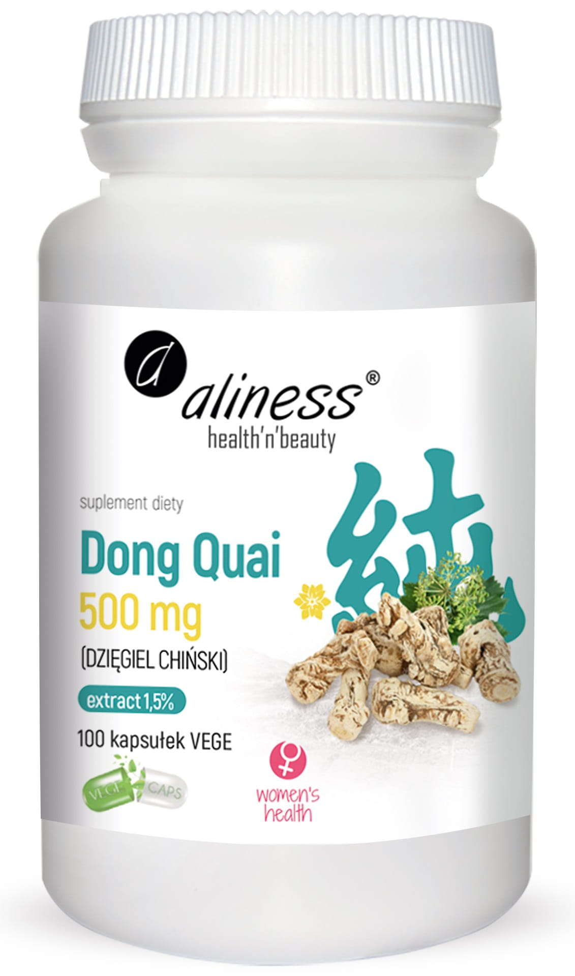 Dong Quai (DZIĘGIEL CHIŃSKI) ekstrakt 1,5% 500 mg x 100 Vege caps. – Aliness